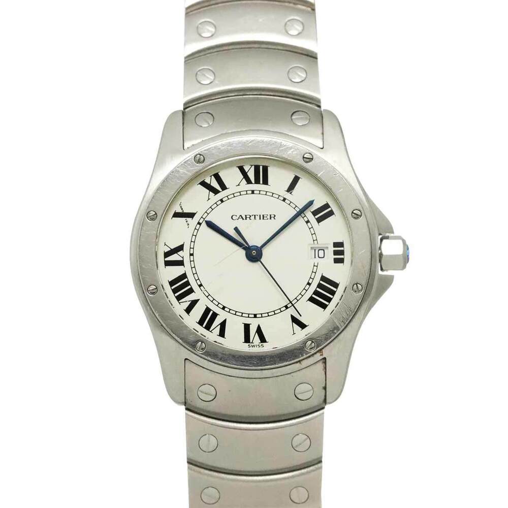 Cartier Santos Ronde MM W20027K1 Boys' Watch, Date, White Quartz Watch